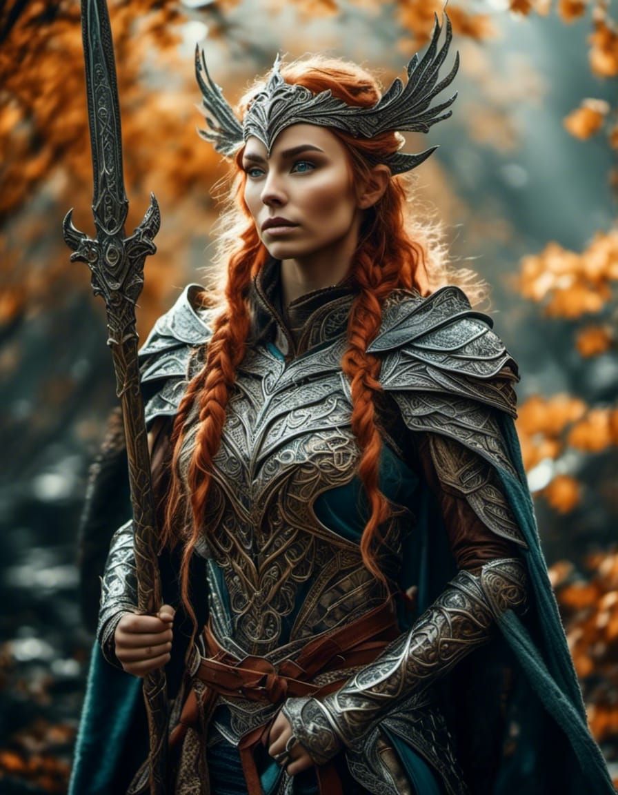 Hyperrealistic Elven Warrior Surveys Forest in 8K