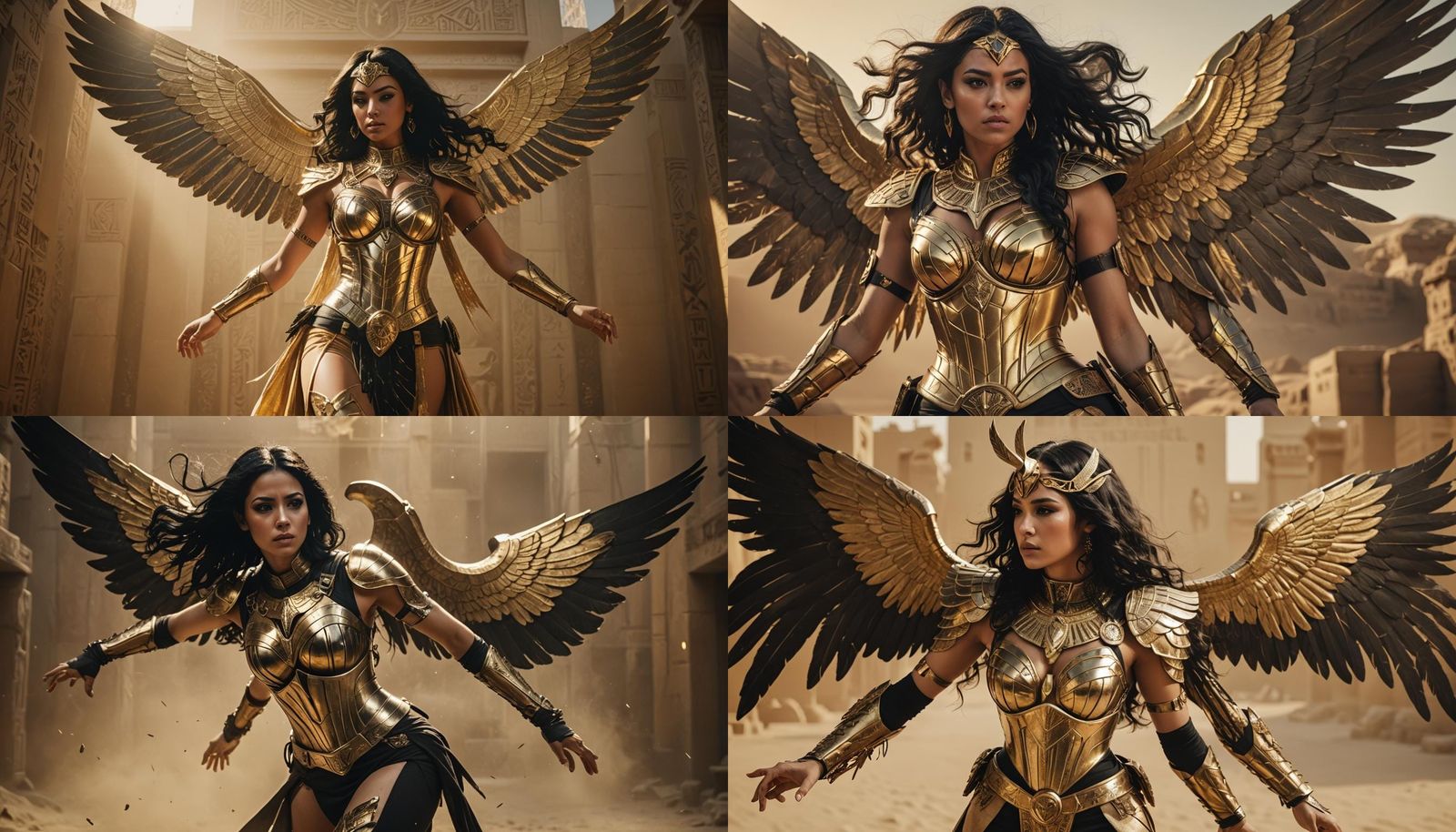Egyptian Superhero in Golden Armor with Wings