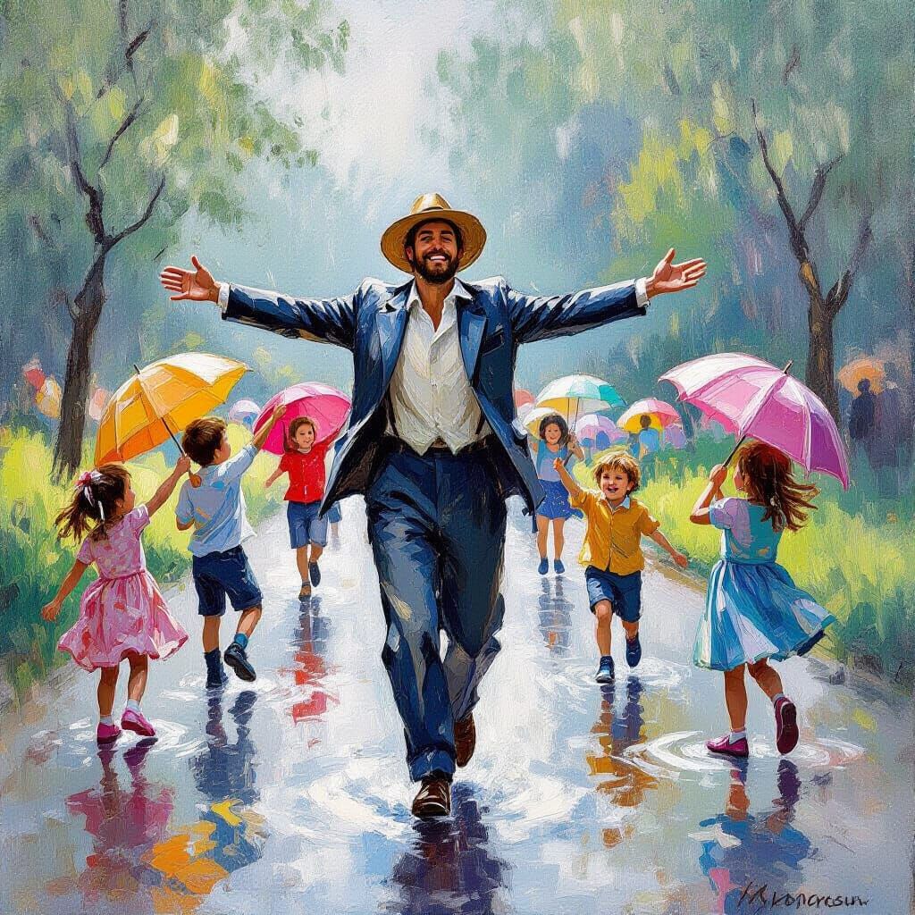 Joyful Spring Rain Shower with Children Playing