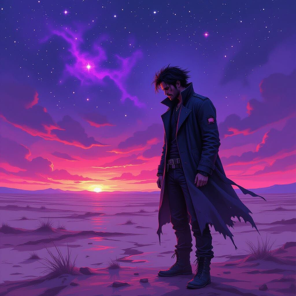 Desolate Figure in Intergalactic Landscape: Digital Art