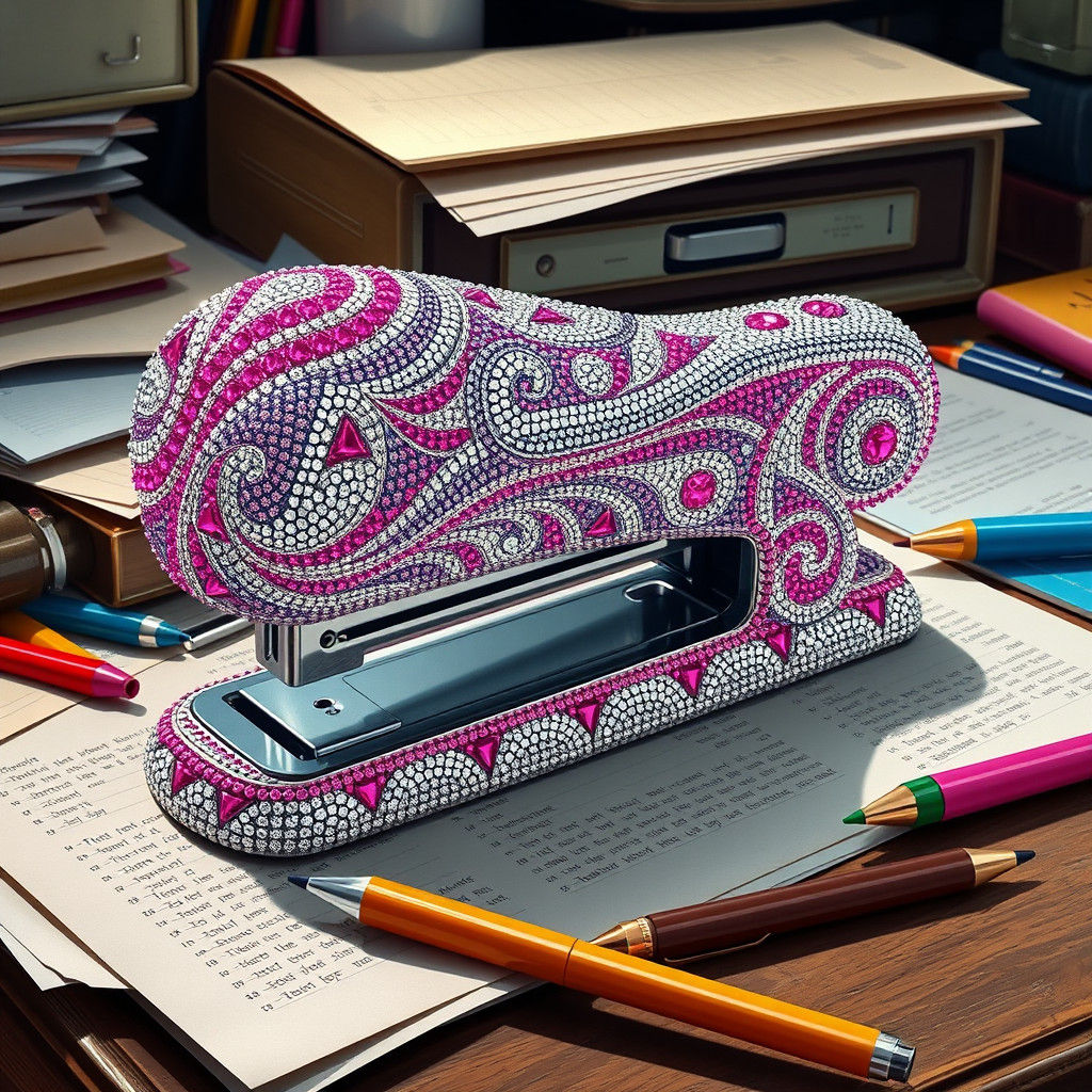 Rhinestone Stapler Still Life in Hyper-Realistic Style