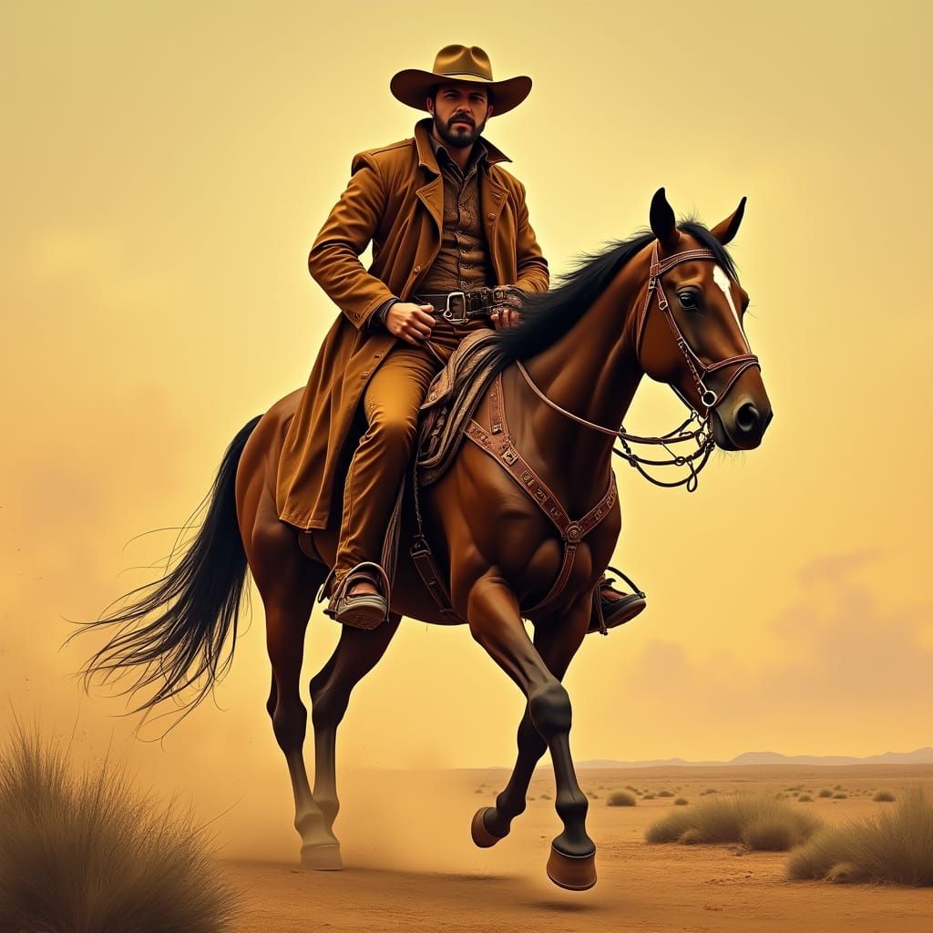 Cowboy Rides into Sunset: Sci-Fi Western Art