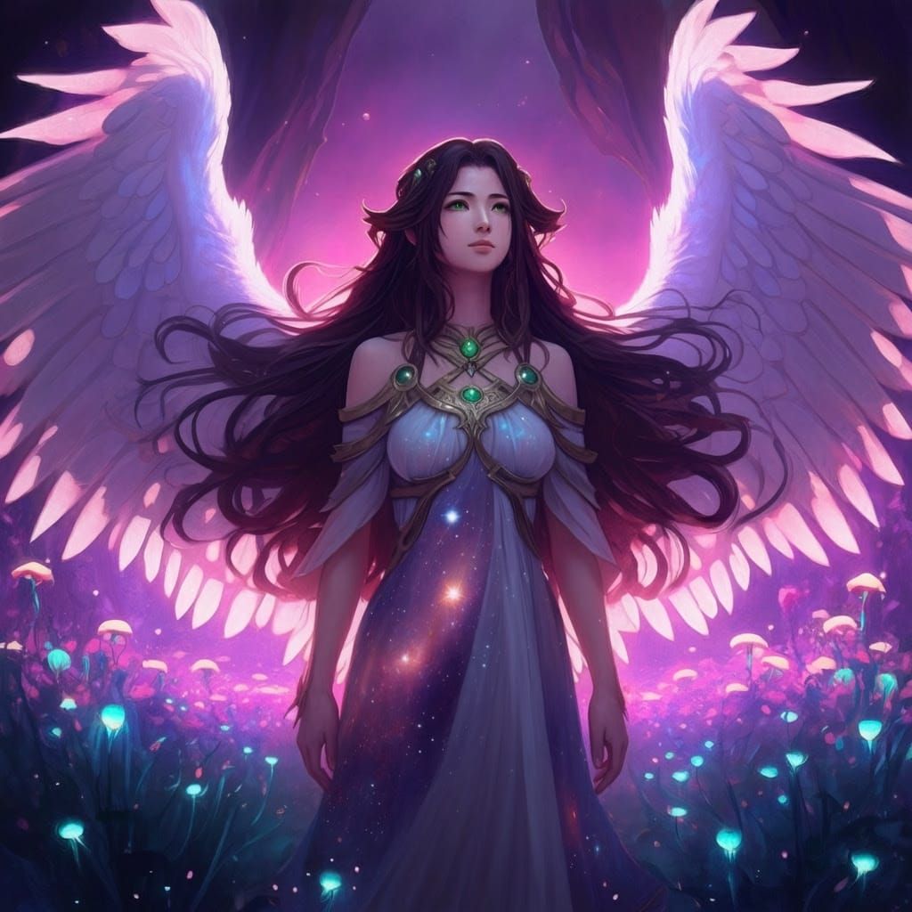 Inanna in Bioluminescent Meadow, Ethereal Art Style