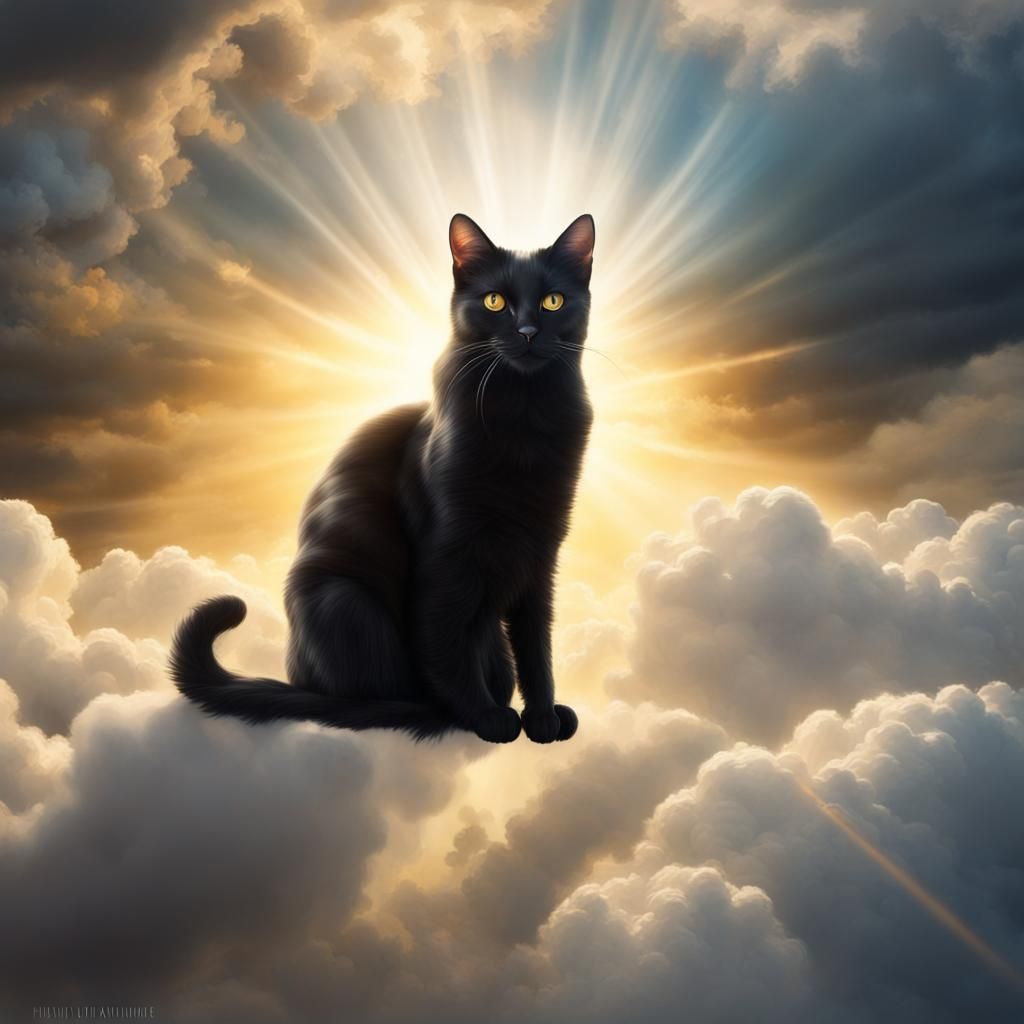 Black Cat Angel with Golden Eyes in Heaven