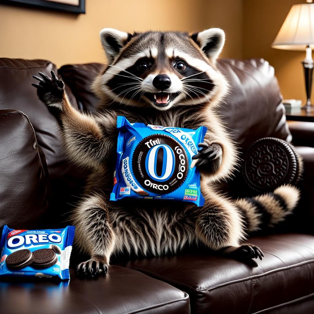 Raccoon's Oreo Dance on the Couch