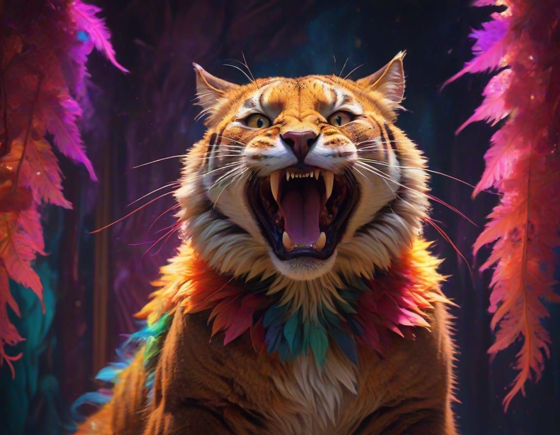 Saber Toothed Cat Dances in Surreal Fauvism Style