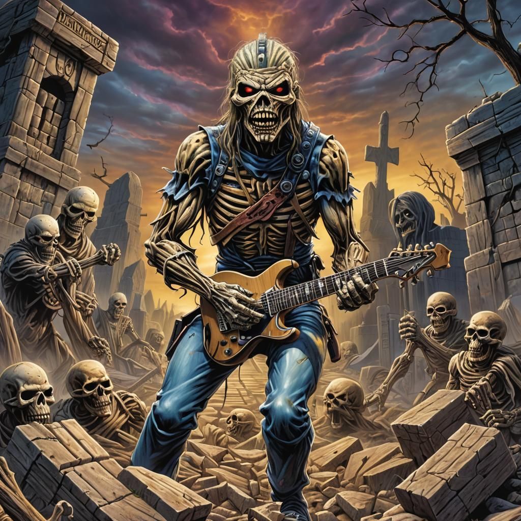 Eddie the Head Mummy Guitarist in Graveyard Comic Art