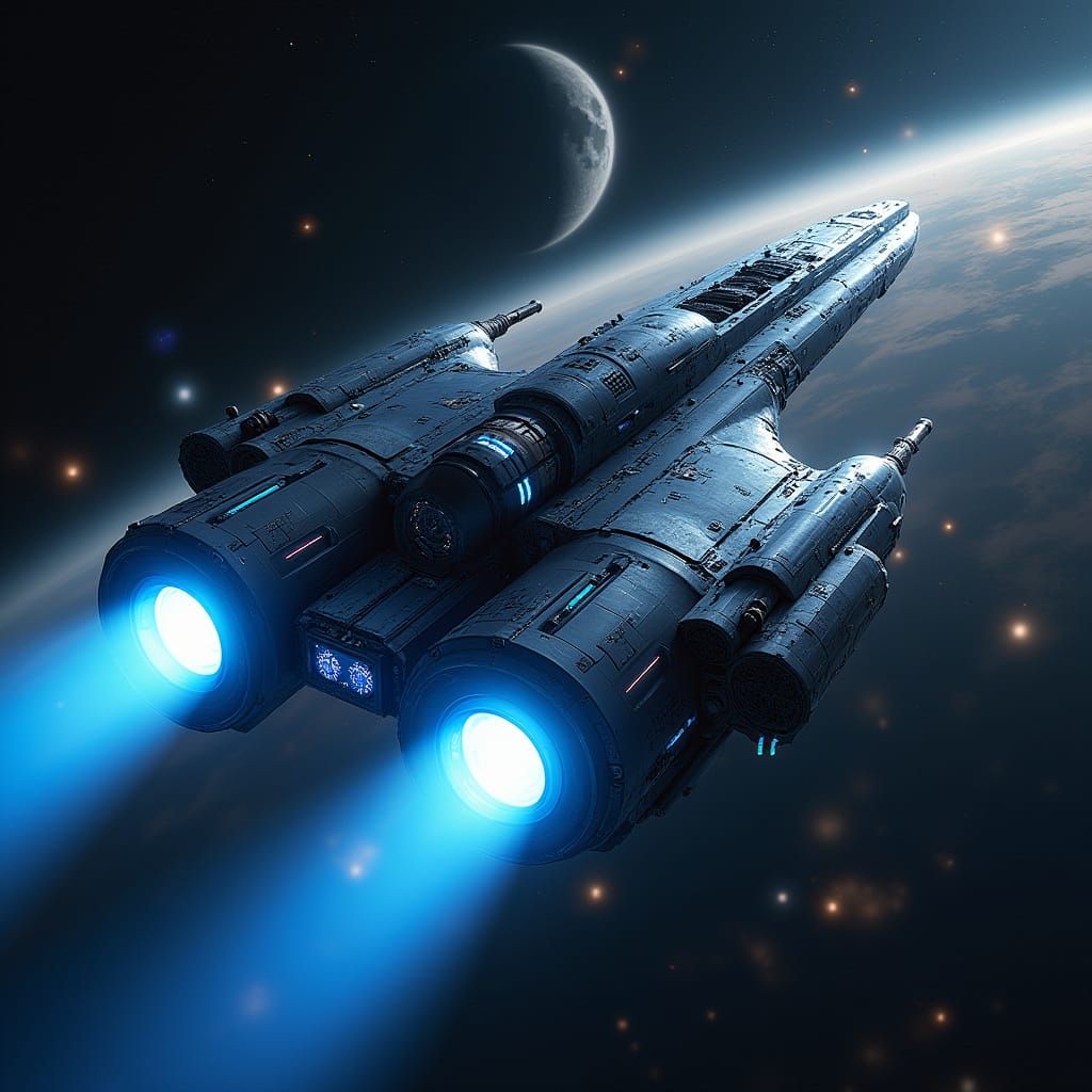Futuristic Starship Soaring Through Space With Neon Accents