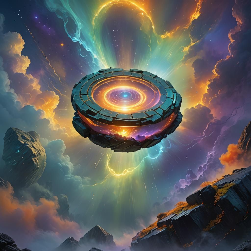 Glowing Magnet Stone Hovering in Iridescent Mist