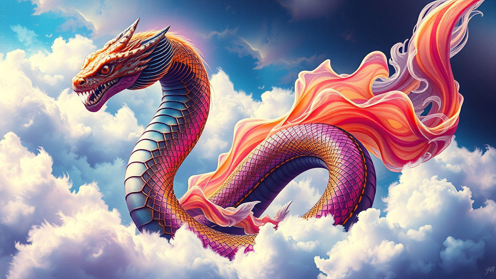 Ethereal Serpent with Fractal Scales in Surreal Landscape