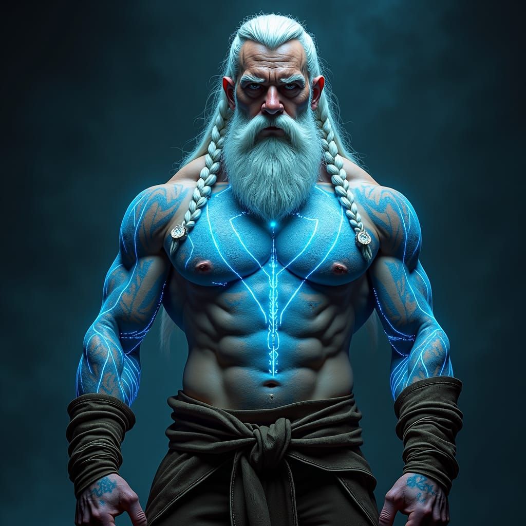 Bioluminescent Braided Beard Dwarf in Leather Garments