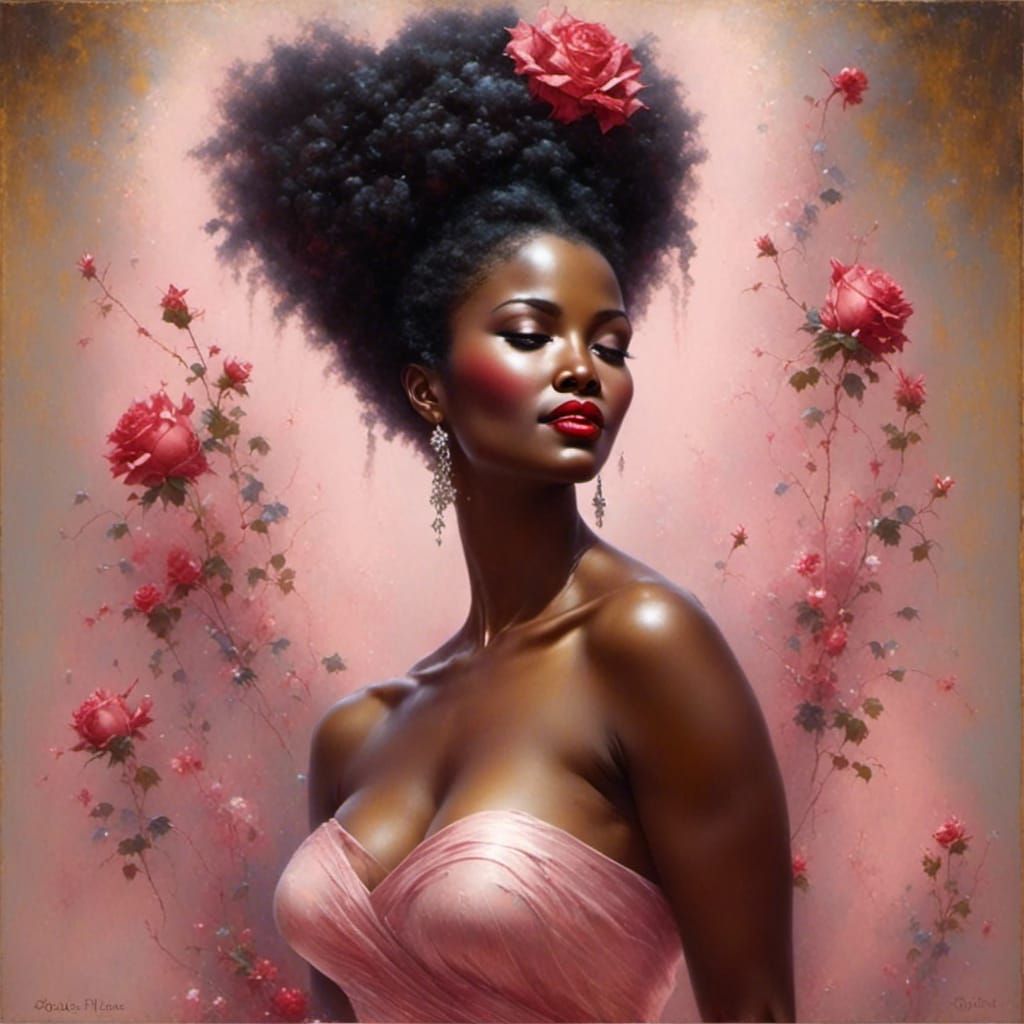 Elegant Portrait of a Black Woman in Pink Gown