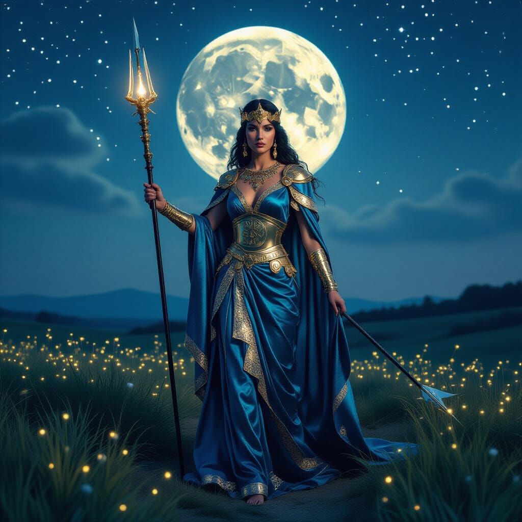 Goddess of War in Cyberpunk Nightscape