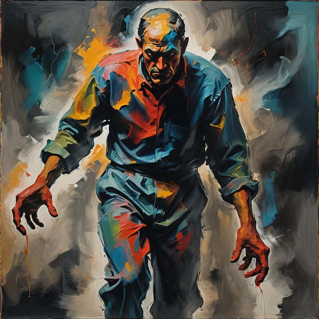 Moody Figure Emerge in a Dimly Lit Room, Inspired by De Koon...