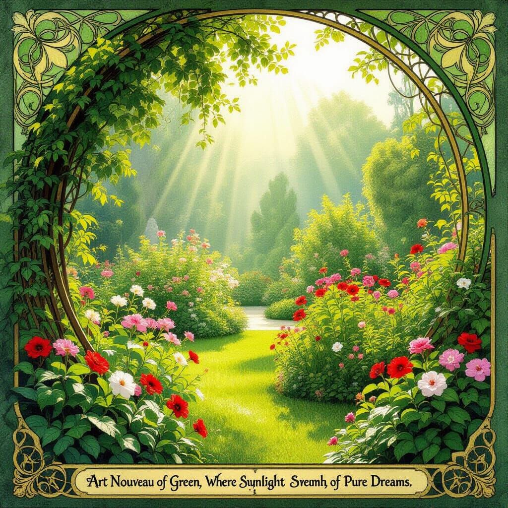 Art Nouveau Garden with Sunlight Streams