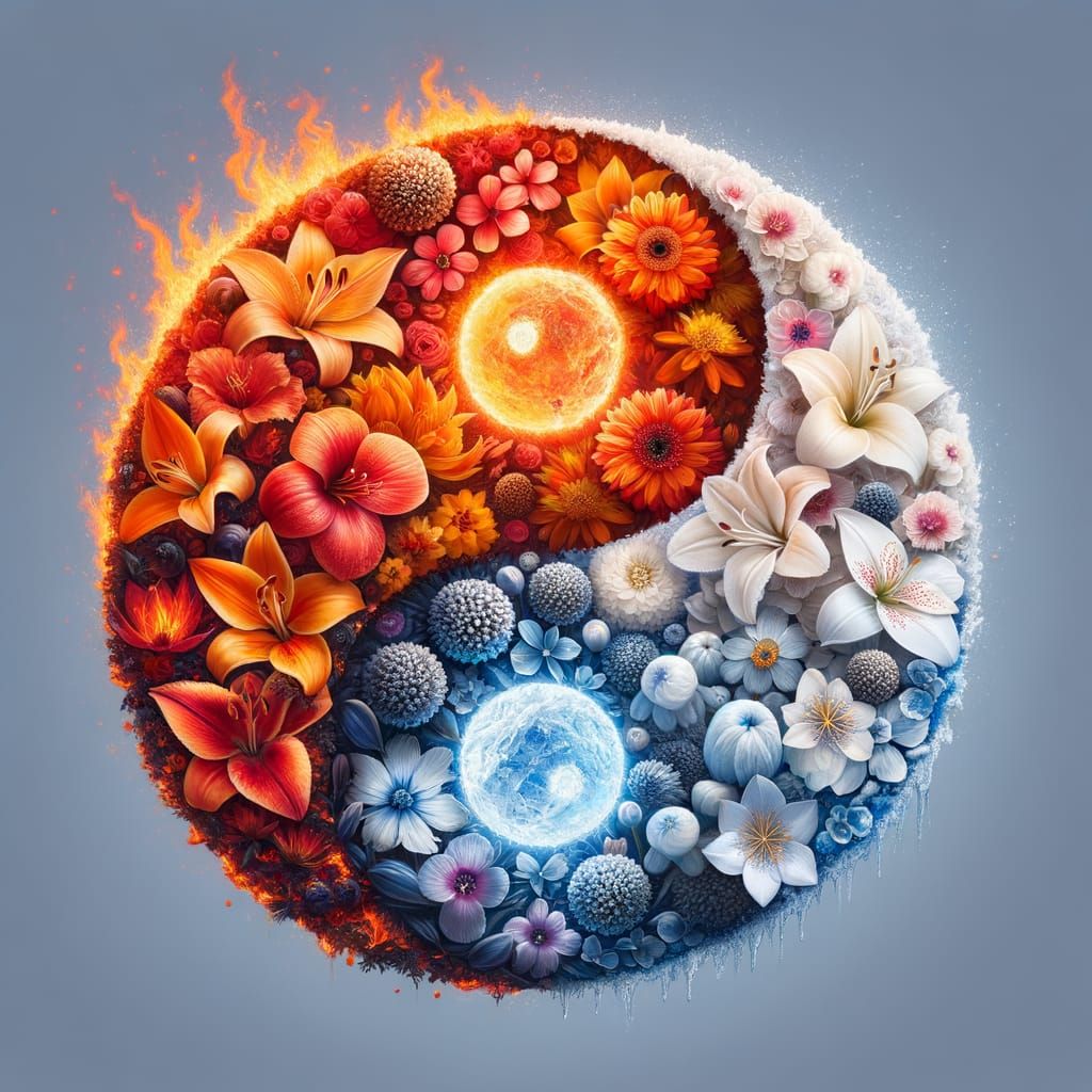 Elemental Yin Yang: Fire and Ice Flower Harmony