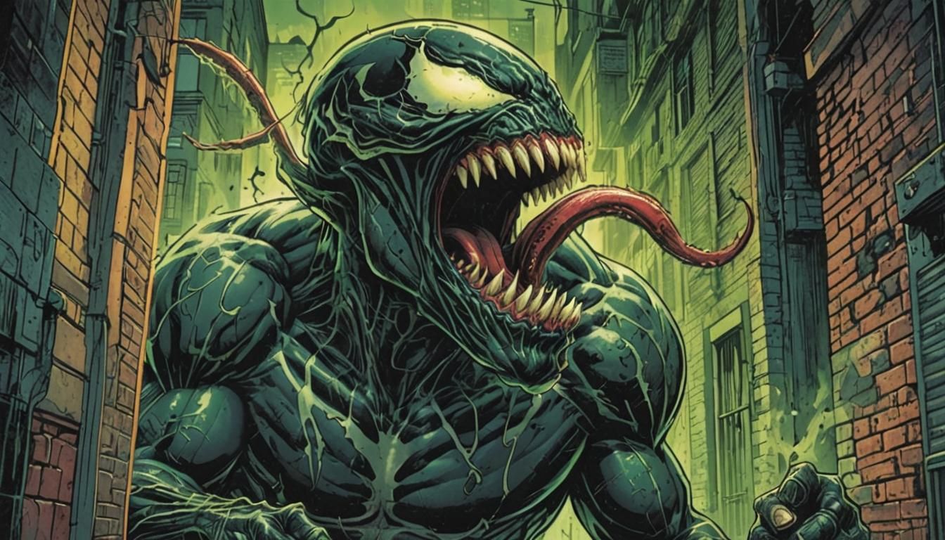 Venom Roaring in Dark Alley: Comic Book Illustration