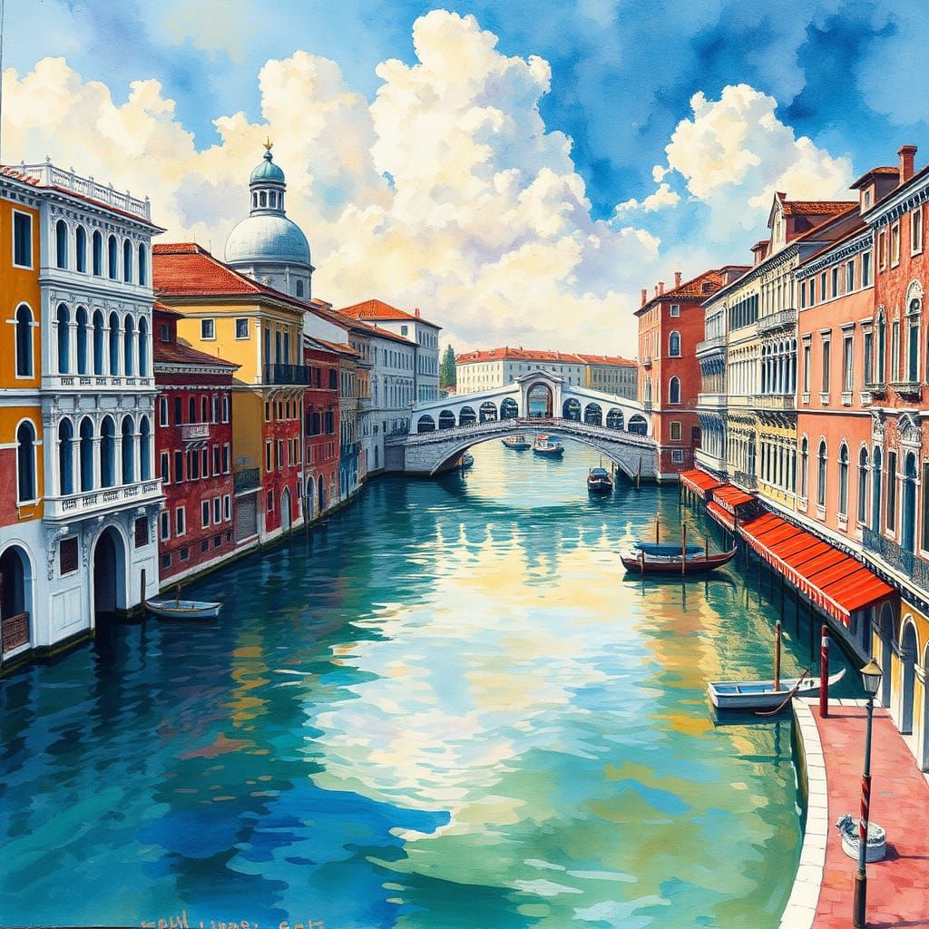 Psychedelic Venetian Canals as Impressionist Painting