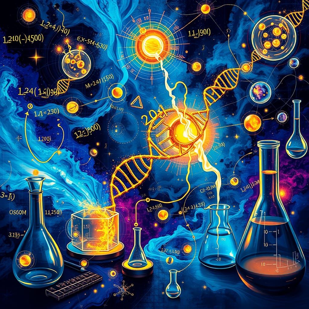Abstract Vision of Scientific Discovery in Blue and Gold