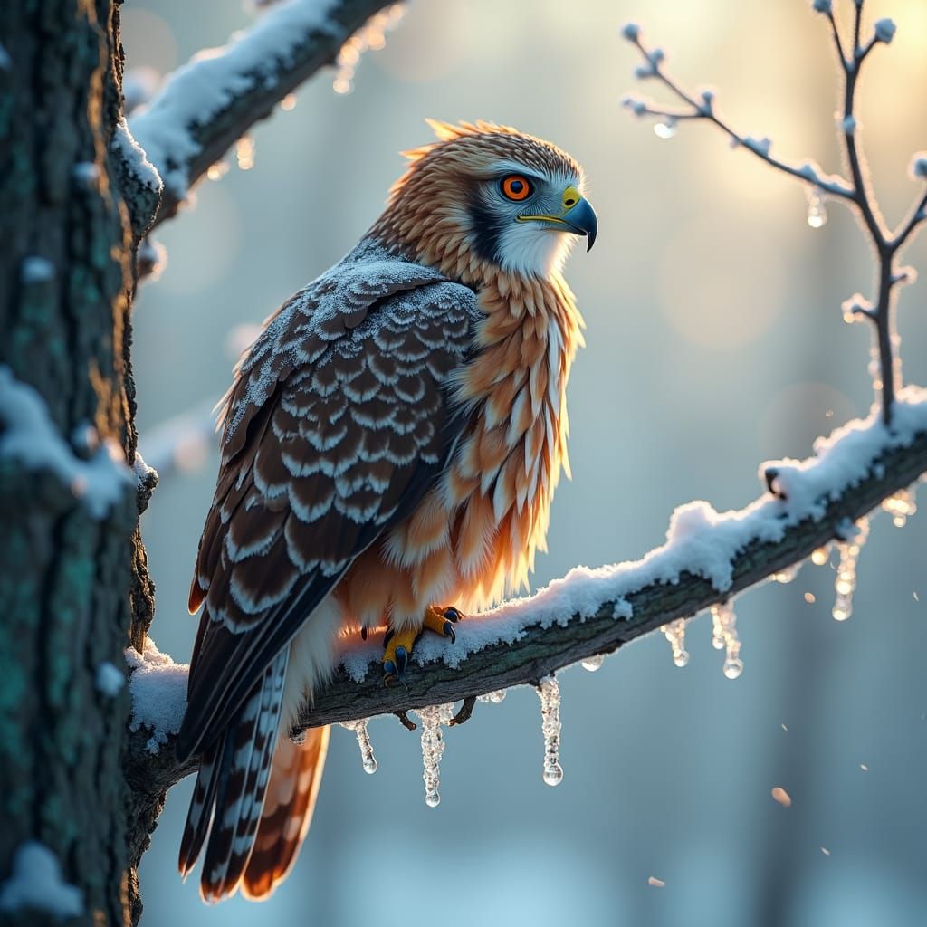 Red-Tailed Hawk Perched in Fantasy Landscape