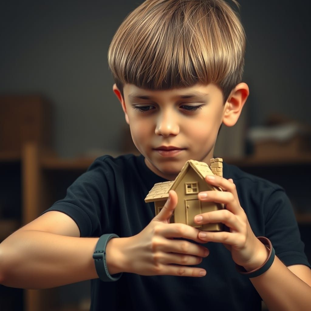 Boy Designs Clay House in Hyperrealistic Style