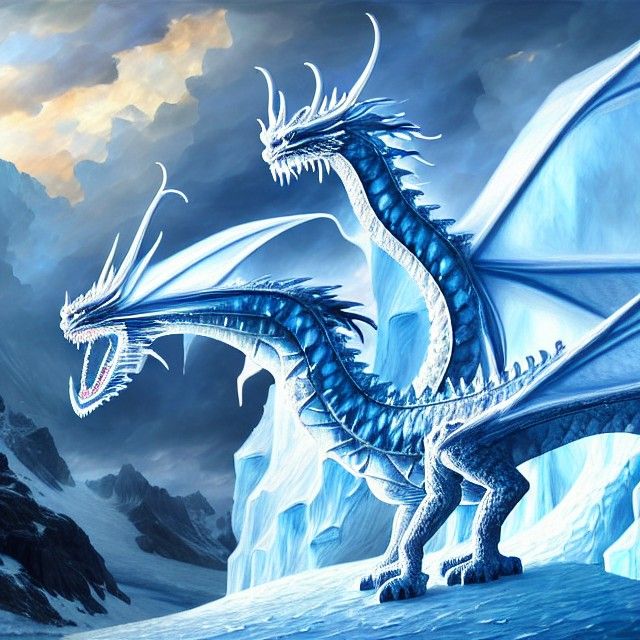 Majestic Ice Dragon on Glacier: Digital Render