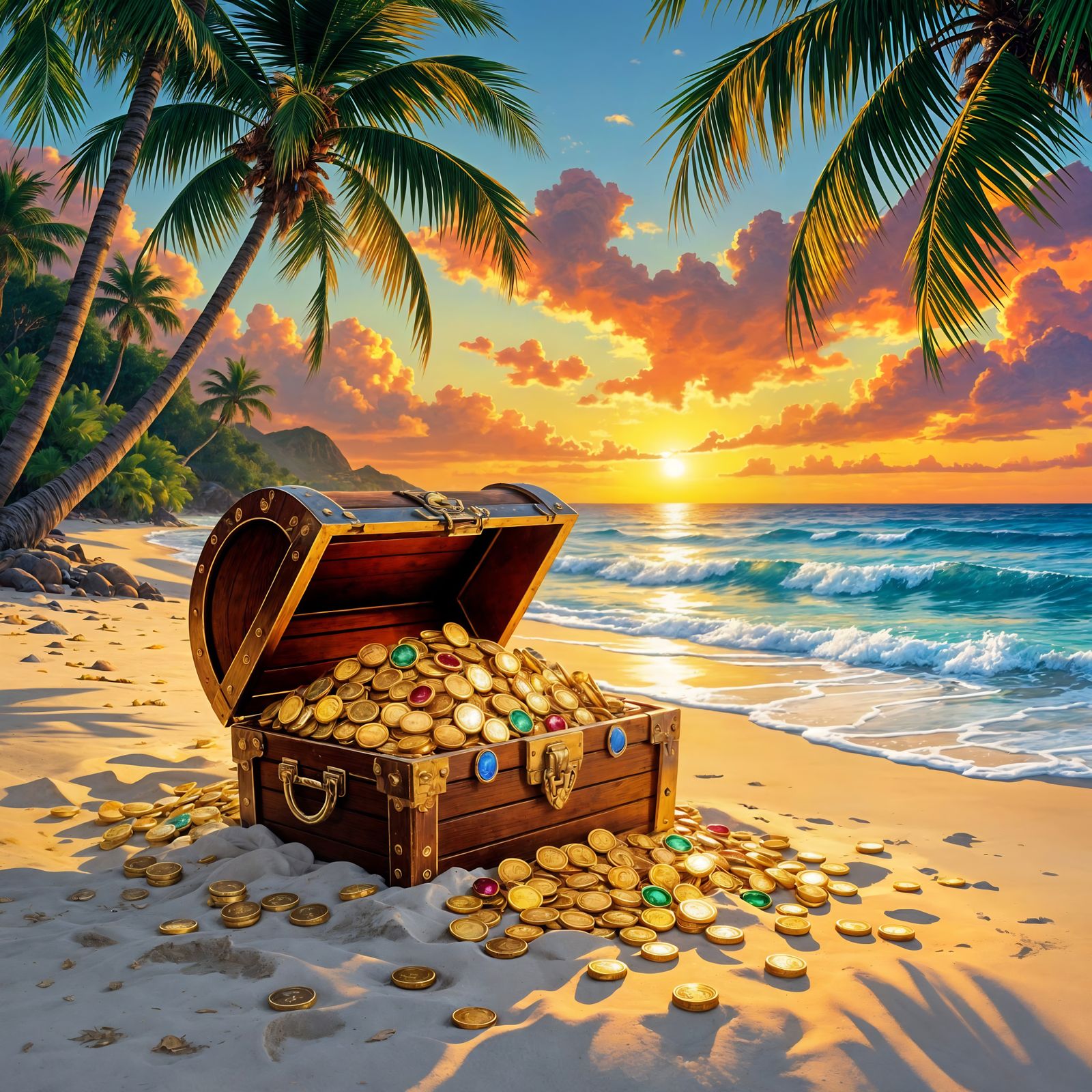 Airbrush Art of Pirate Treasure on Tropical Beach