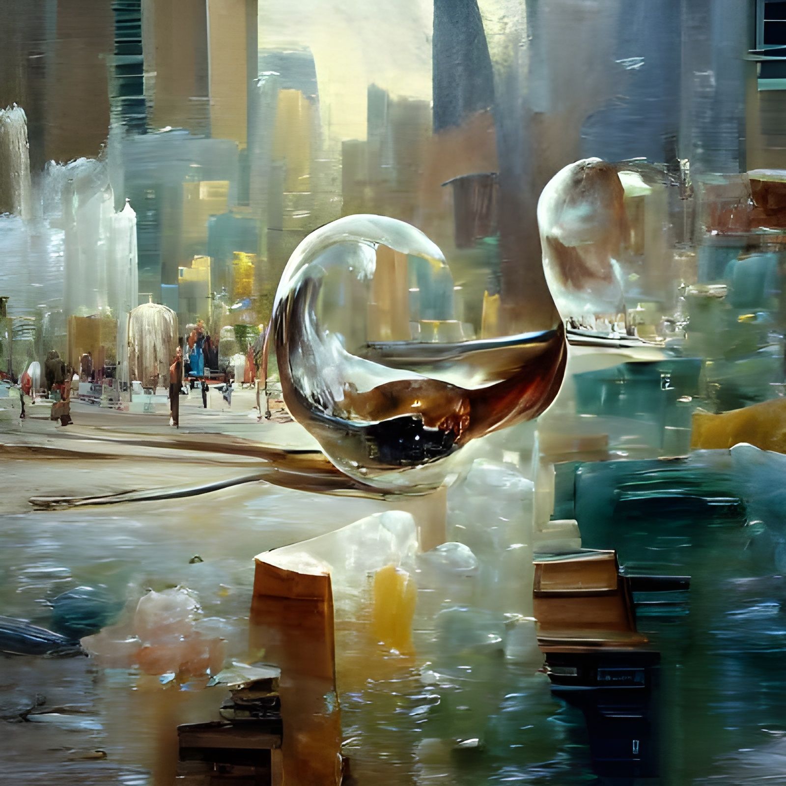 Surreal Glass Bubble City: Oil Painting