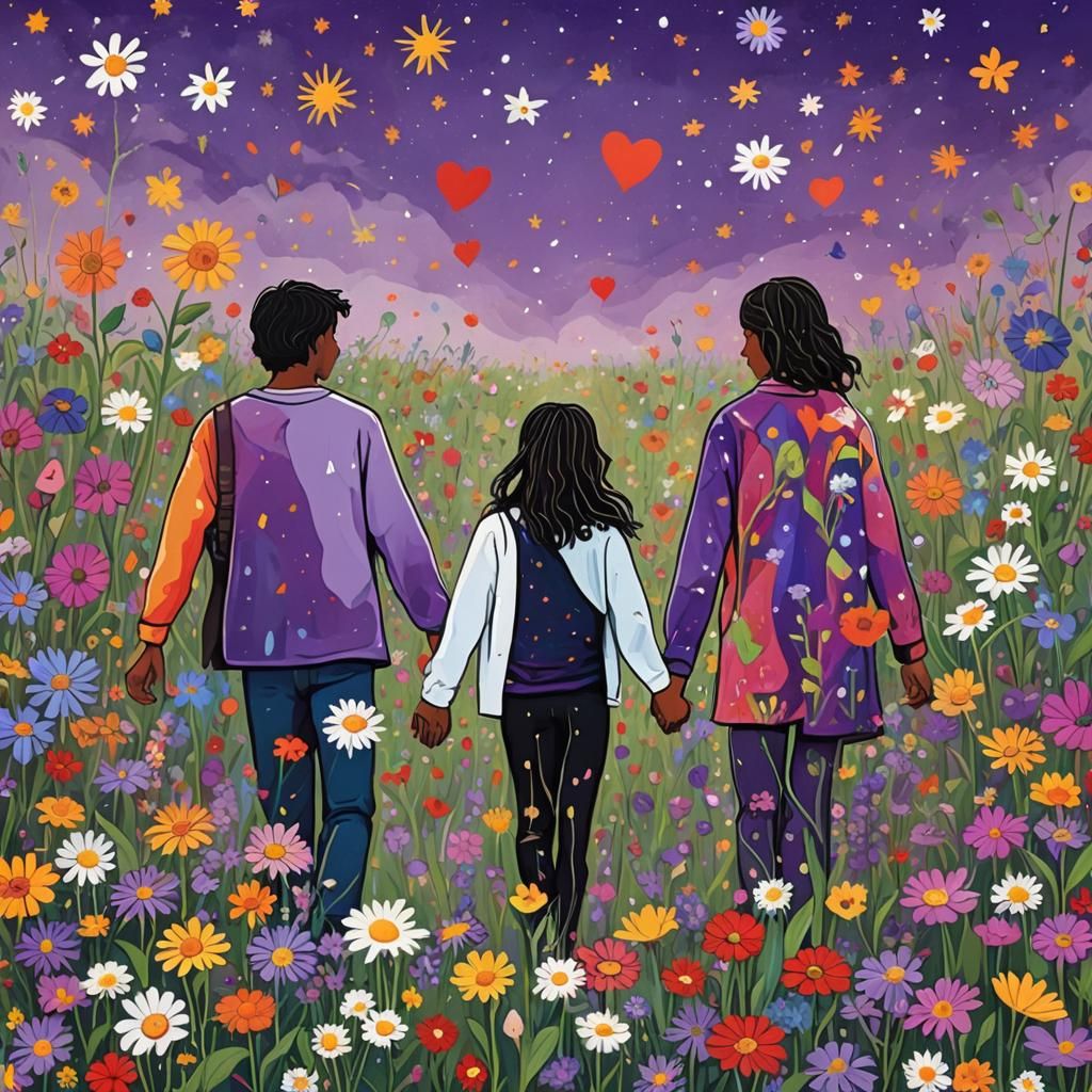 Multicultural Friends Holding Hands in Abstract Art