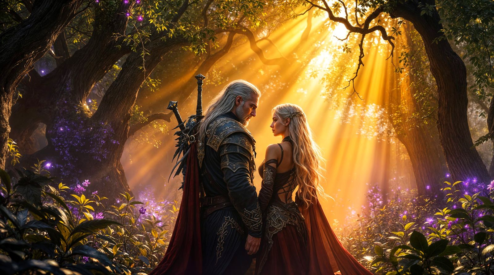 Geralt and Ciri in Dark Fantasy Elven Forest