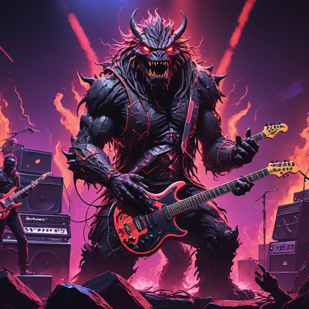Lava Monsters Rock Band Concert in Synthwave Style