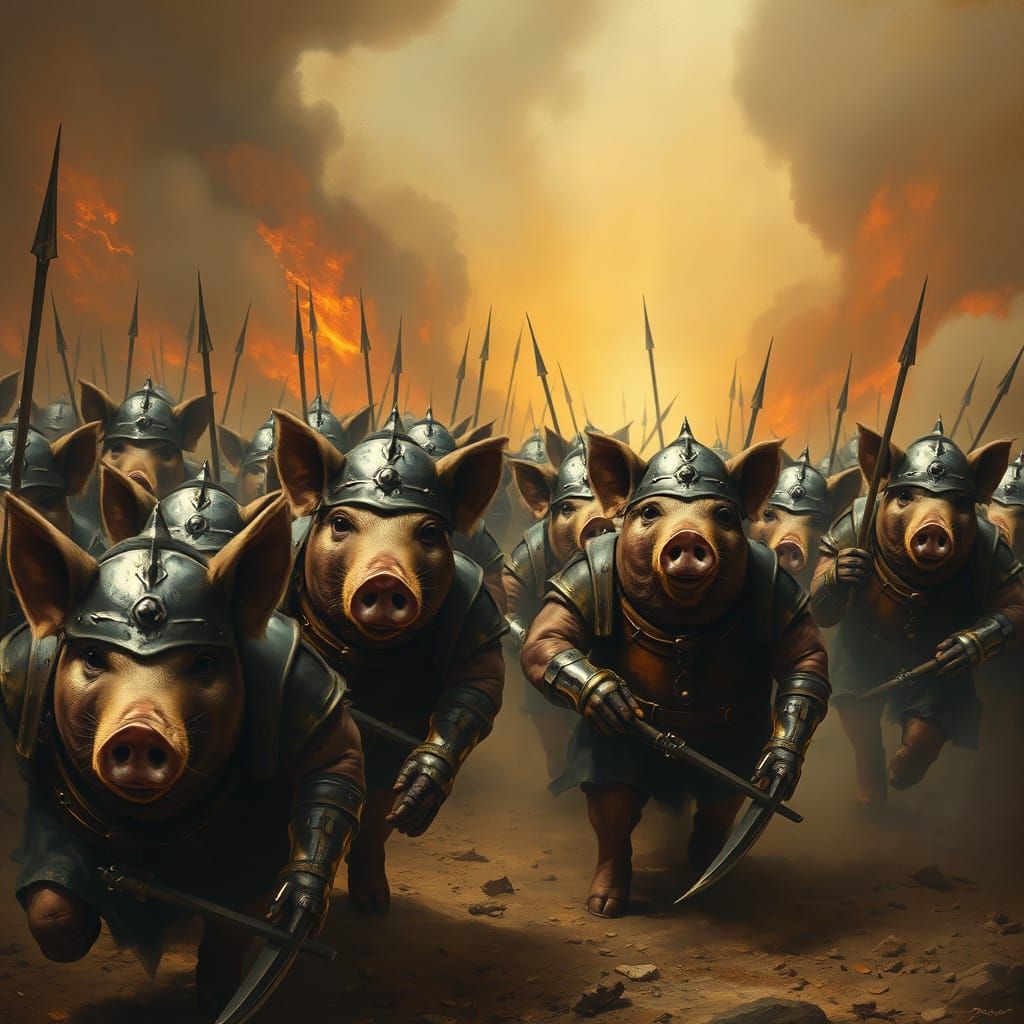 Heavily Armored War Pigs Charge into Battle