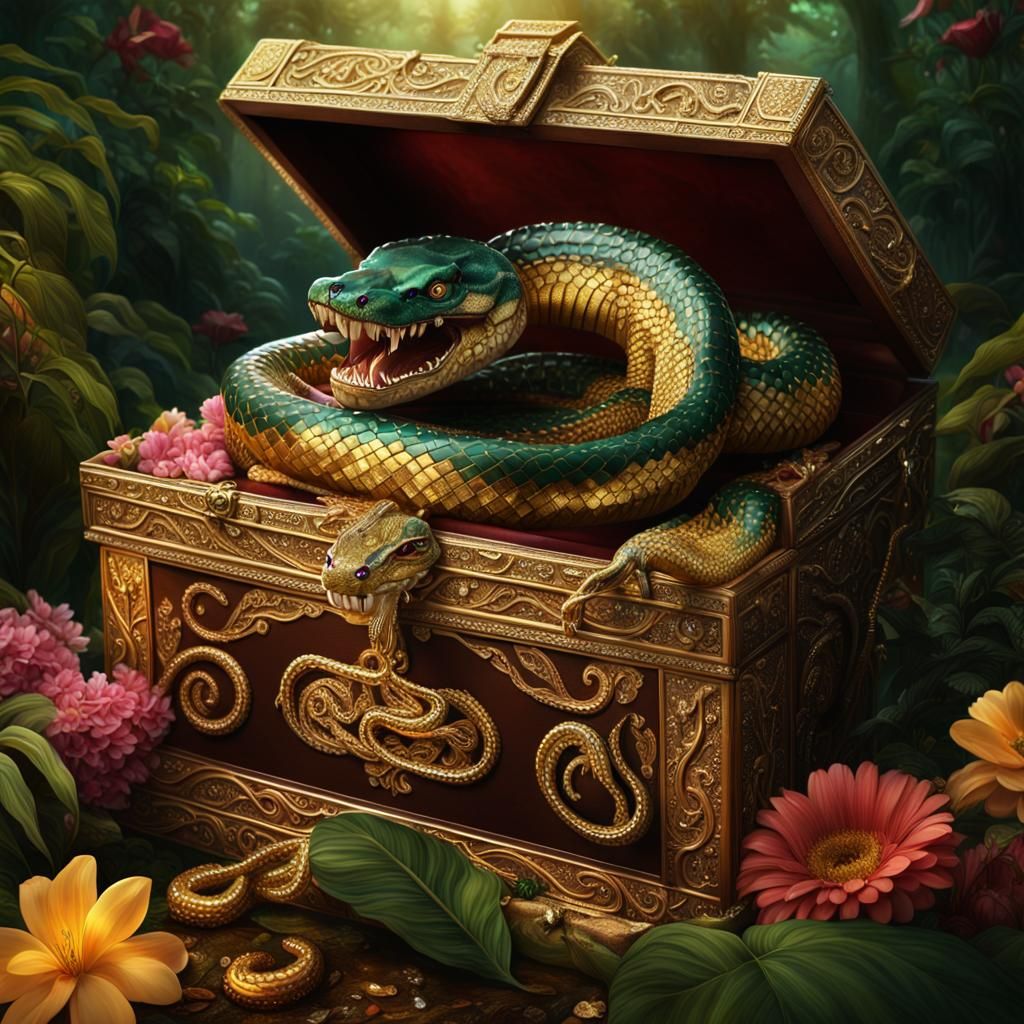 Serpent Guarding Treasure in Amazon Rainforest