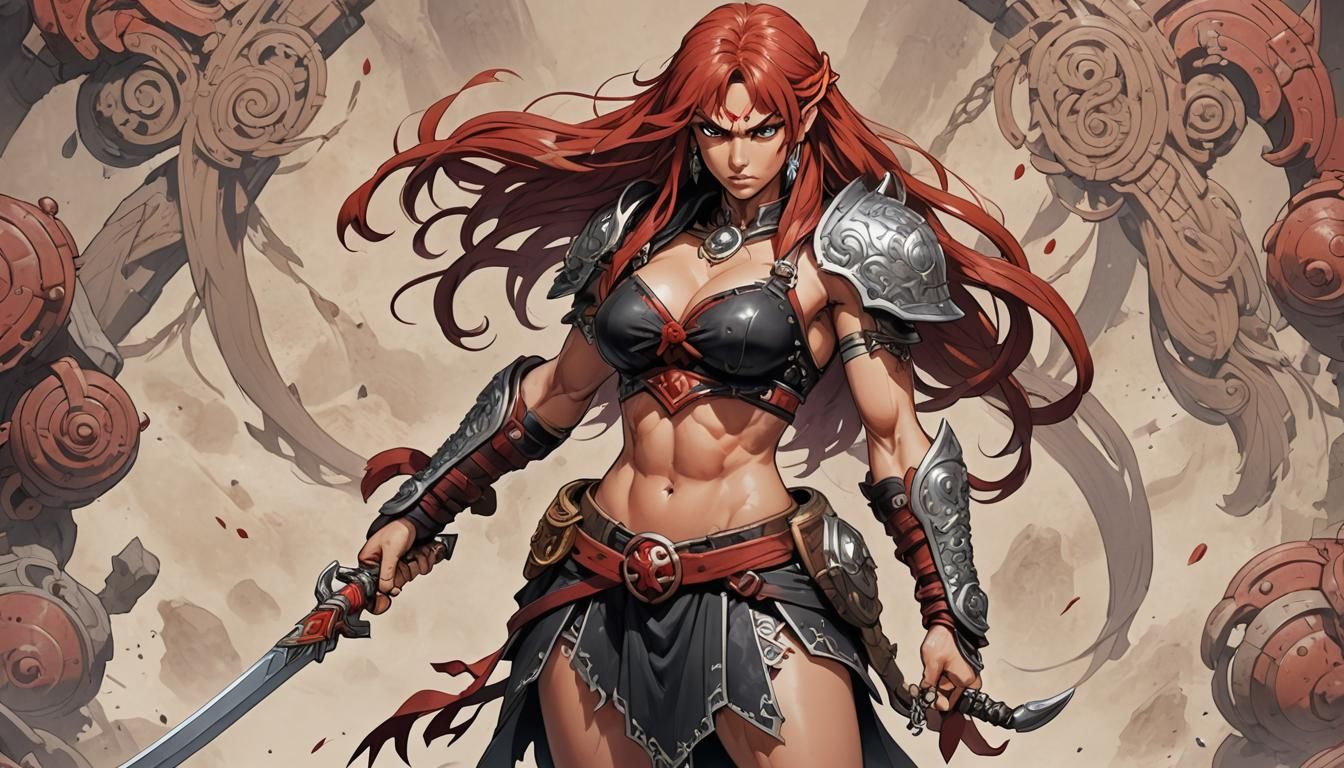 Anime Barbarian Woman Ready for Battle