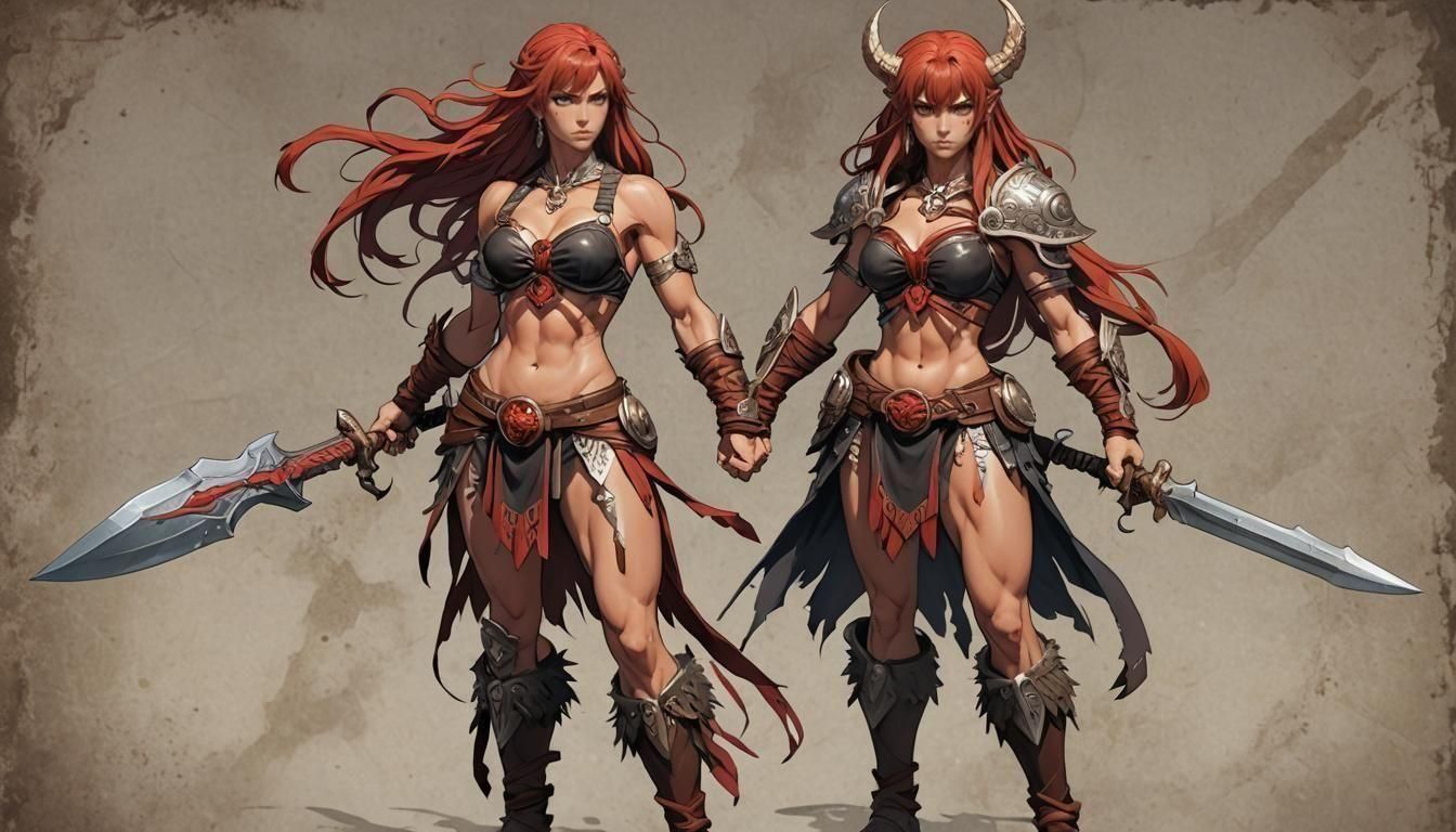Heroic Female Barbarian with Flowing Red Hair