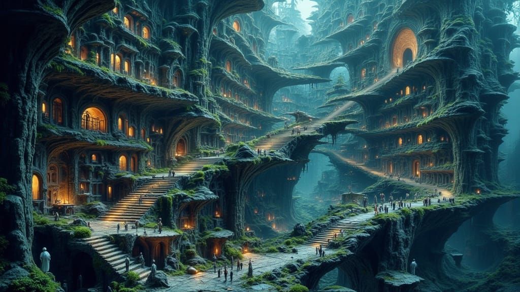 Intricate City Inside Nautilus Shell, Digital Painting