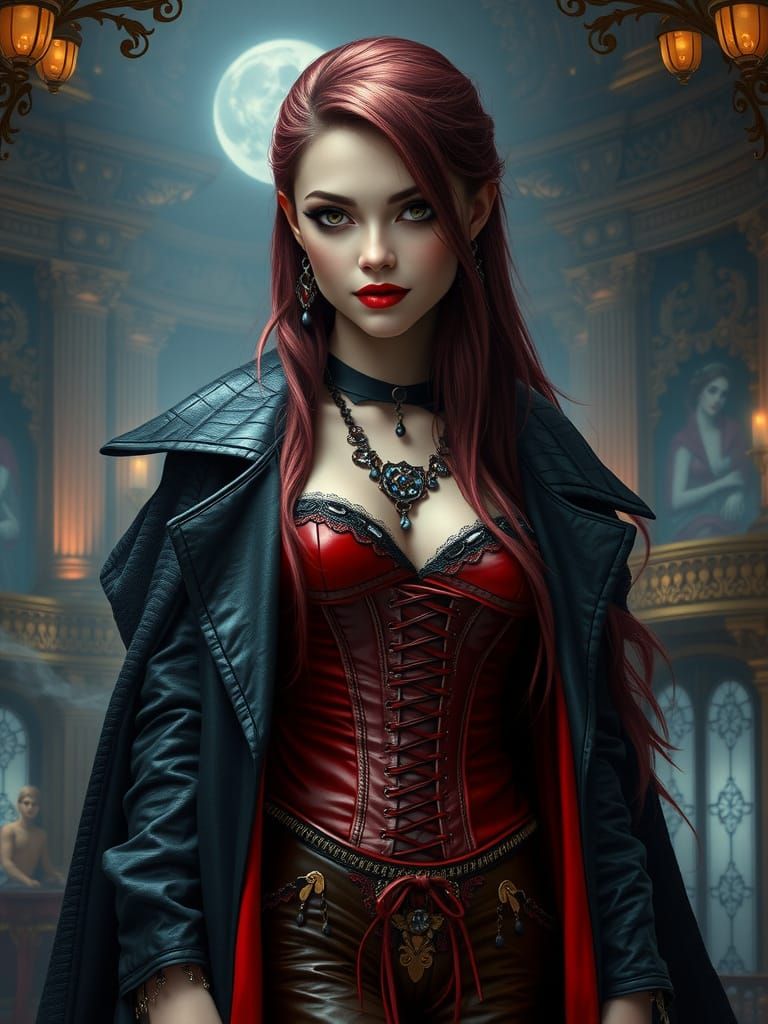 Mysterious Vampire Maiden in Dark, Mystical Realism