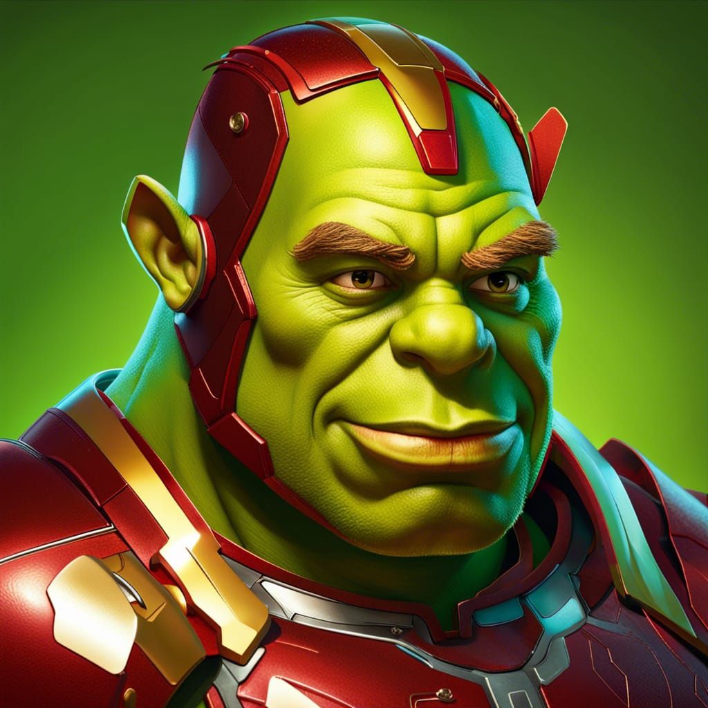 Iron Shrek Portrait in Maximalist Digital Art