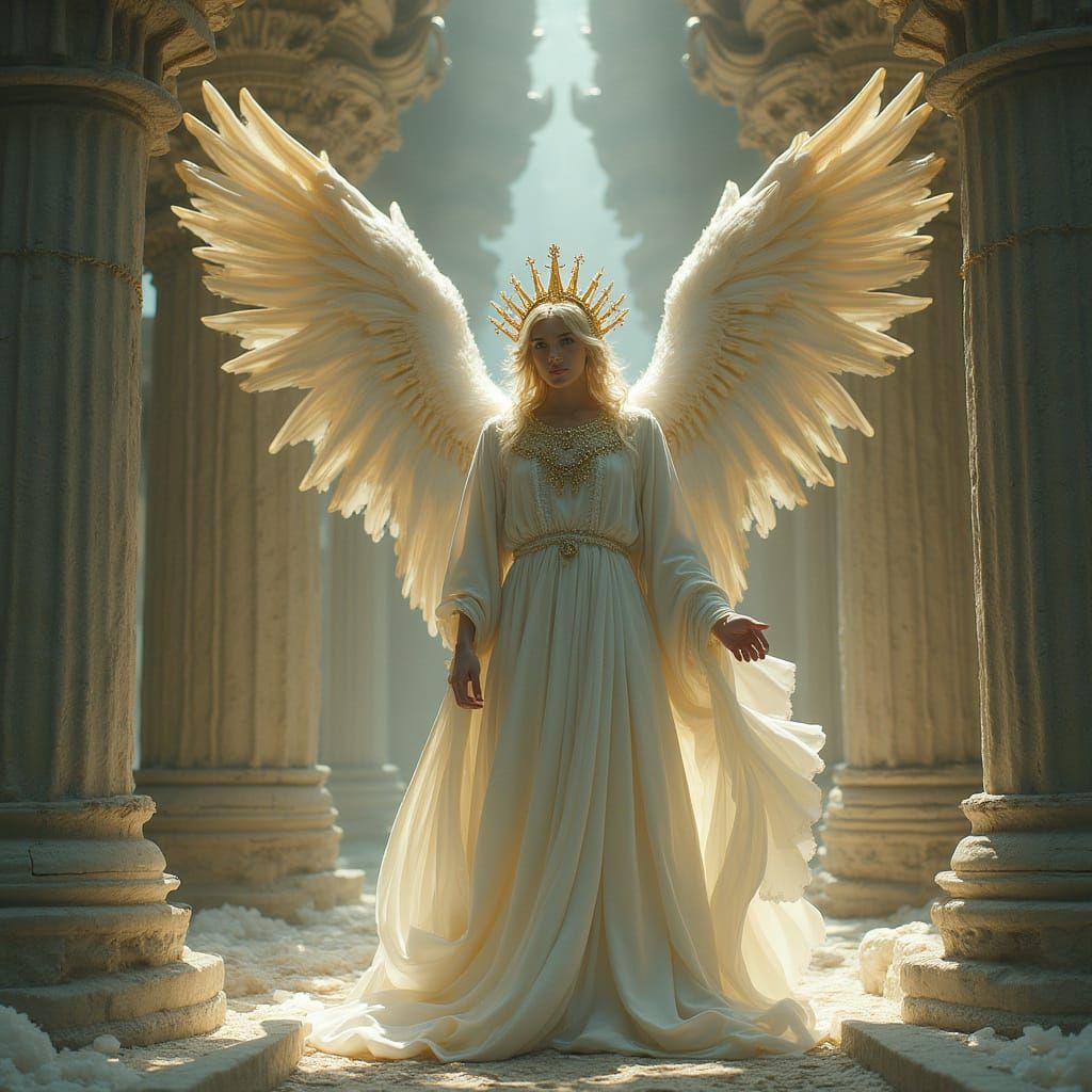 Majestic Angel in Atlantis-like Temple