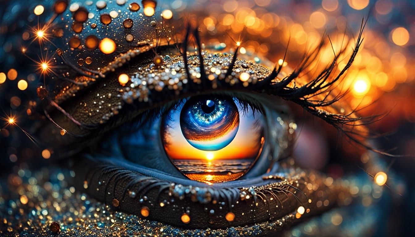 Sparkling Sunset Eye: Realistic Photography in Surreal World
