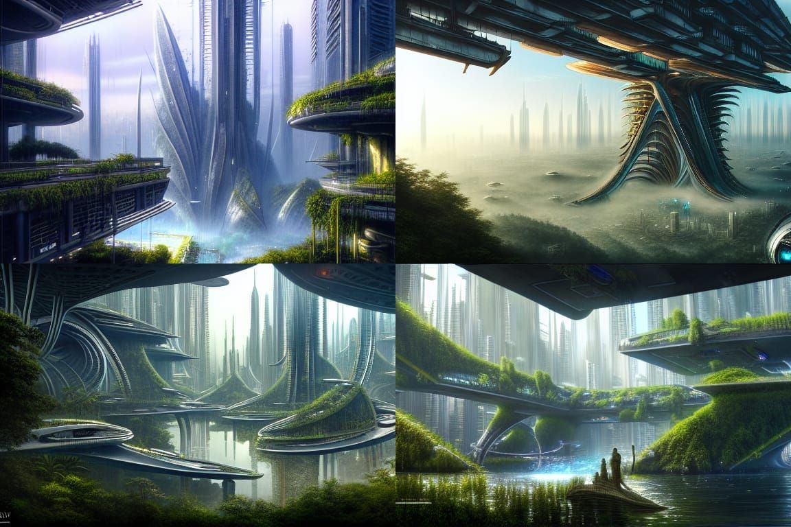 Futuristic Arcology with Lush Vegetation in Vivid Colors