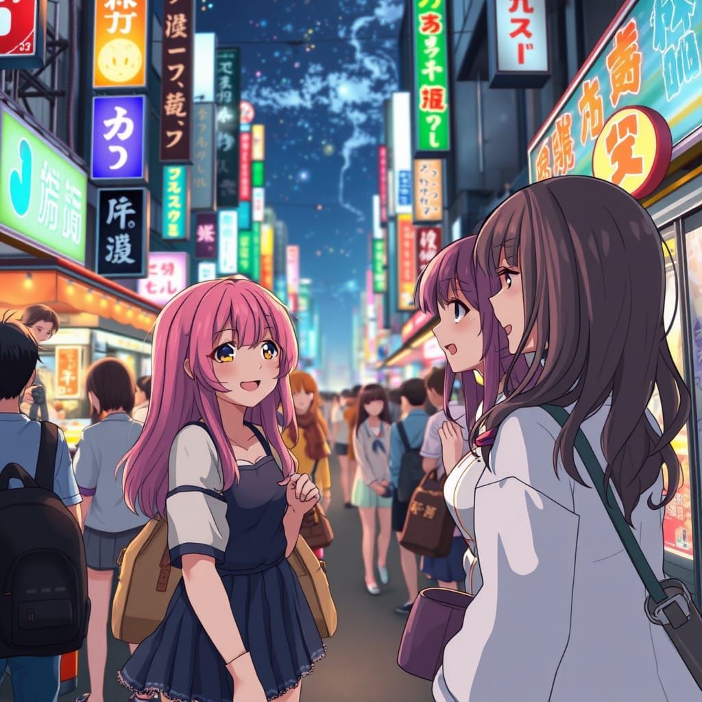 Anime Girls in Tokyo Street Scene