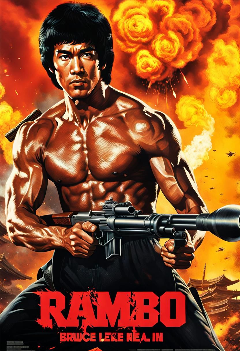 Hyperrealistic Movie Poster: Bruce Lee as Rambo