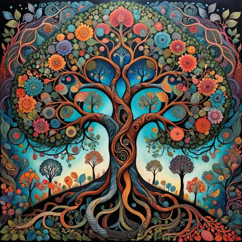 Colorful Zentangle Tree of Life Illustration