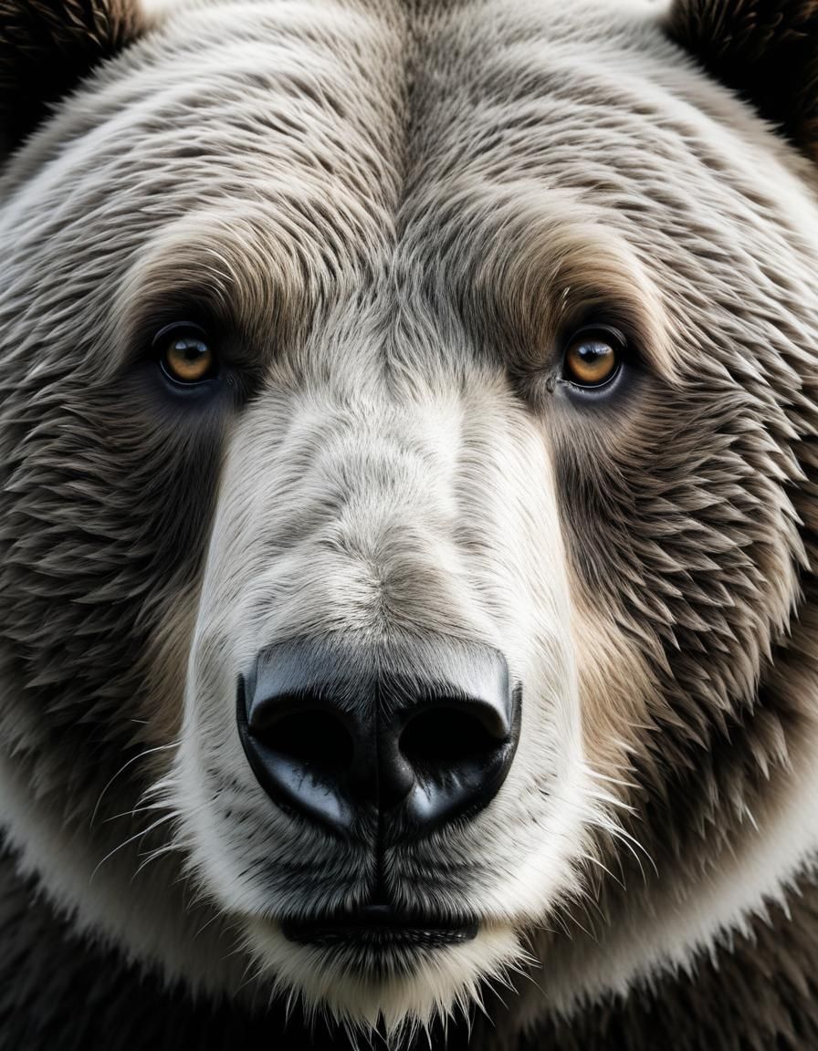 Monochrome Bear Eye Close-up in Organic Clipart Style