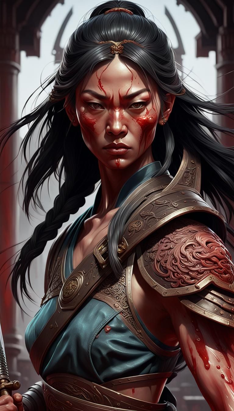 Bloody Chinese Warrior Woman with Sword