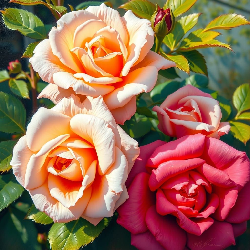 Impressionistic Roses in Golden Light
