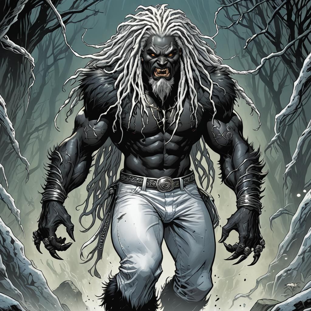 Black-Furred Monster in Silver Pants, Comic Book Art