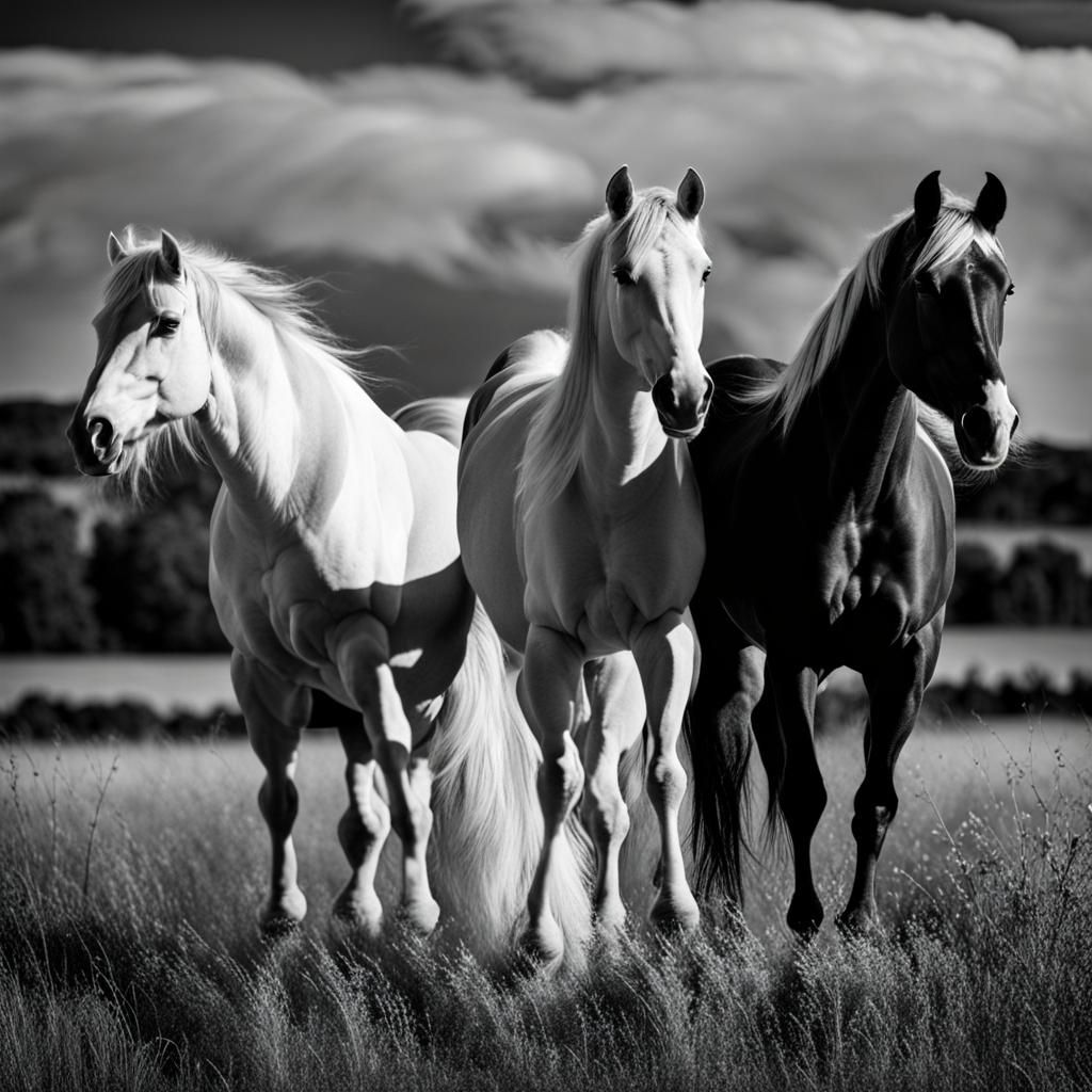 Elegant Monochrome Horses in Black and White