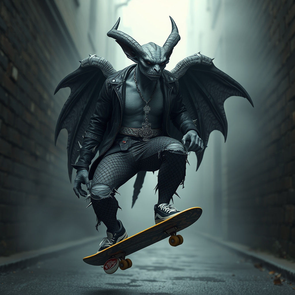 Gargoyle Skater in Mystical Alleyway: Matte Painting